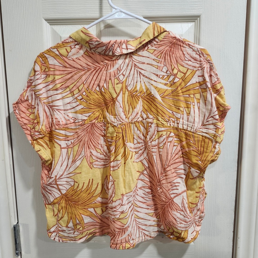 Tahari Linen Blend Tropical Palm Print 2 Piece Set Crop Top Wide Leg Pants L - Picture 3 of 8